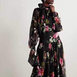 $3745 ERDEM Neck-Bow Silk Chiffon Gown DESIGNER SAMPLE W SEPARATE BELT Sz 8